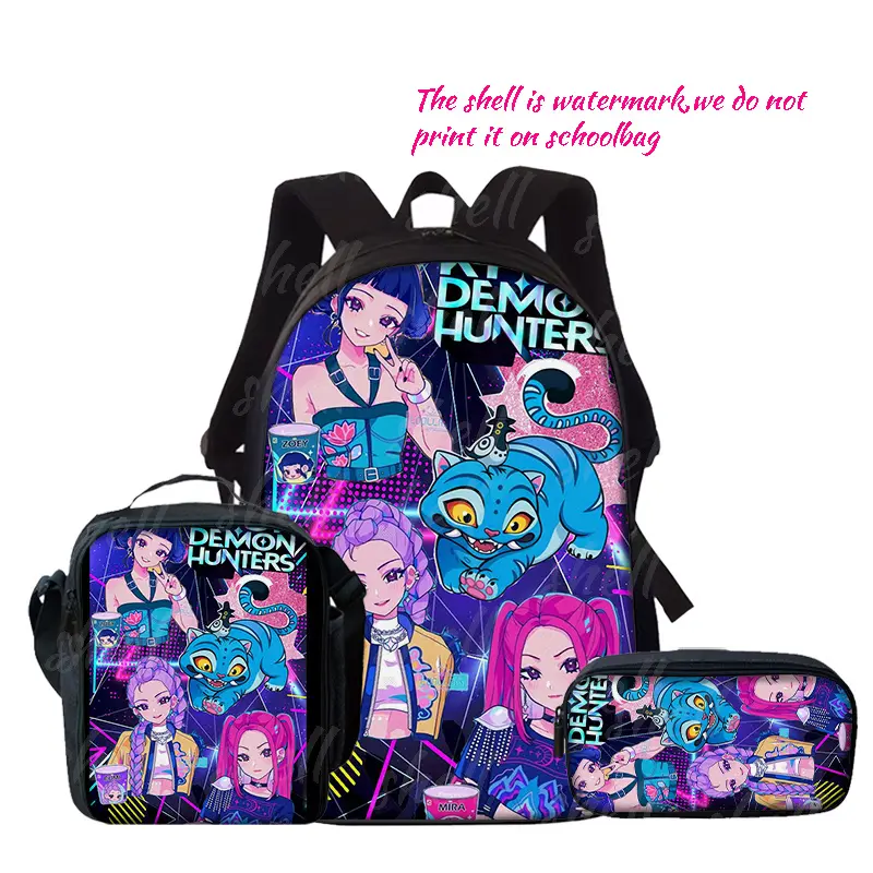 Demon Hunter 3pcs Print Backpack Set - Lightweight Travel Bag, Multifunctional Organizer And Pouch |   Adjustable Shoulder Strap, Fashionable Design, Suitable for Teens, for Teenager, For Teenager