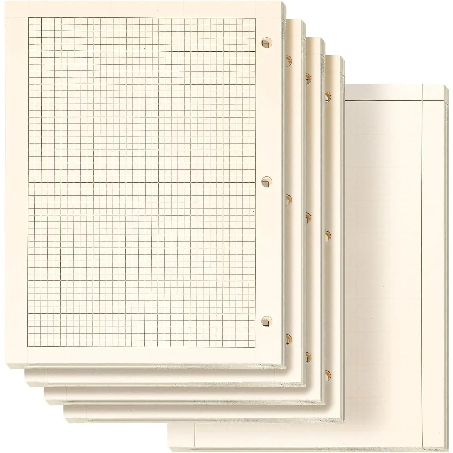 5 Pack Engineering Computation Pad, 5 Squares Per Inch 8.5" x 11" Engineering Graph Paper Notepad, 100 Sheets Per Pad, 3 Hole Punched, Beige and Brown