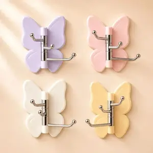 4 Pack Cute Butterfly Wall Hooks, Modern Rotating Adhesive Organizers for Kitchen Decor, No-Drill Hanging Installation