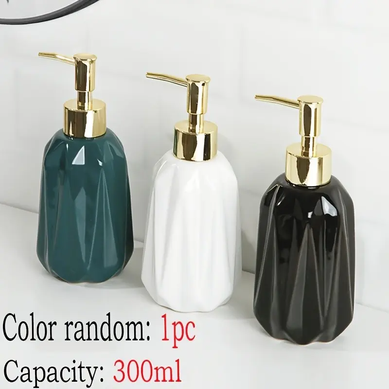 Ceramic Diamond Shape Dispenser Pump Bottle, 300ML Random Color, Luxury Soap & Shampoo Refill Container, High-End Liquid Storage