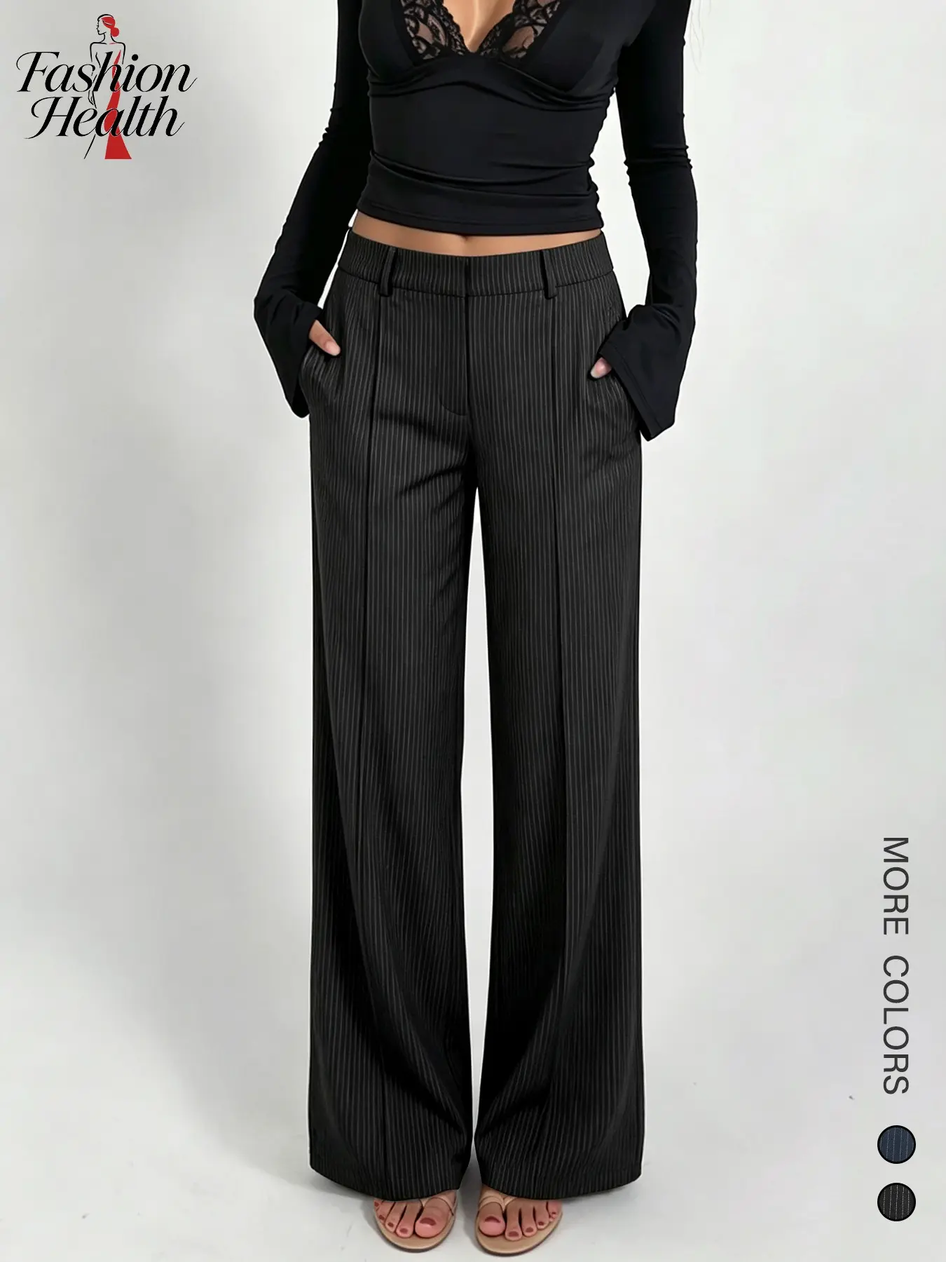 Women's High-Waisted Striped Pants, Casual Loose-Fit Baggy Office Wear, Spring Summer New Arrival, Korean Style Straight Leg Jeans
