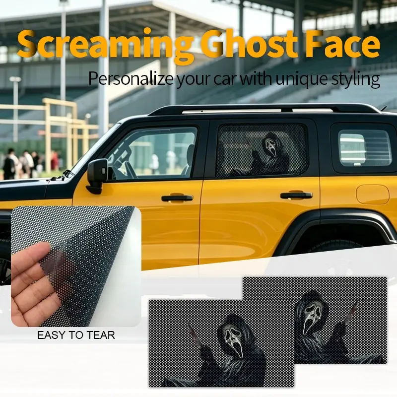 2pcs Car Window Stickers, Scream Ghost Face Design, Self-Adhesive Vinyl Film, Sunshade Privacy Decals, Universal Fit for All Vehicles, Vehicle Decoration
