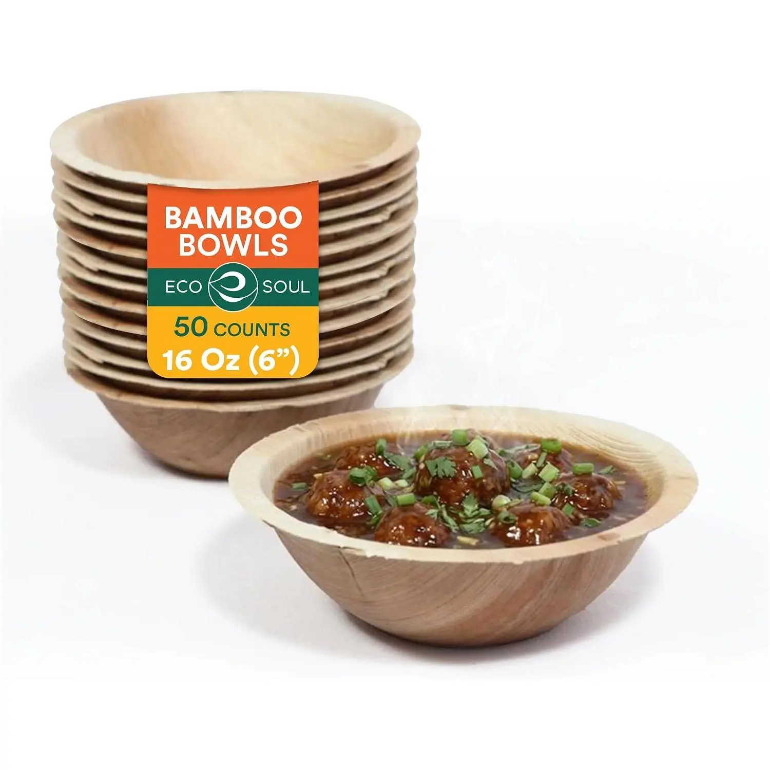 7 Oz Bamboo Bowls, Compostable, Heavy Duty (50 Pack) | Premium, Round, Food-Safe, Heavy Duty, Compostable, Leak-Resistant, Microwave Safe, Biodegradable, -Friendly