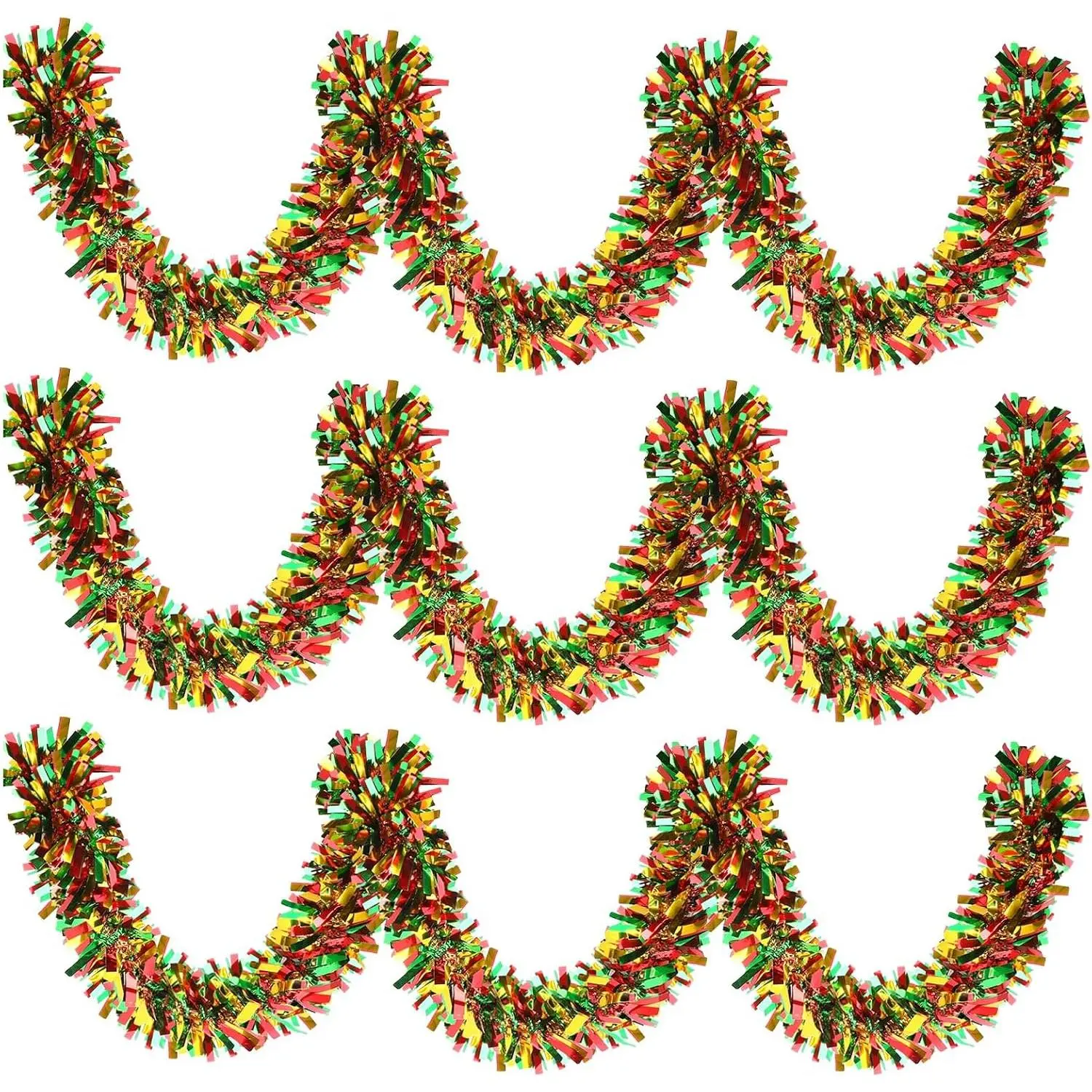 Christmas Metallic Tinsel Twist Garlands, Red and Green Metallic Tinsel Garland Christmas Tree Decorations for Xmas Holiday Party Fireplace Stair Railing Mantel  Decor, 3 count 19.7 FT