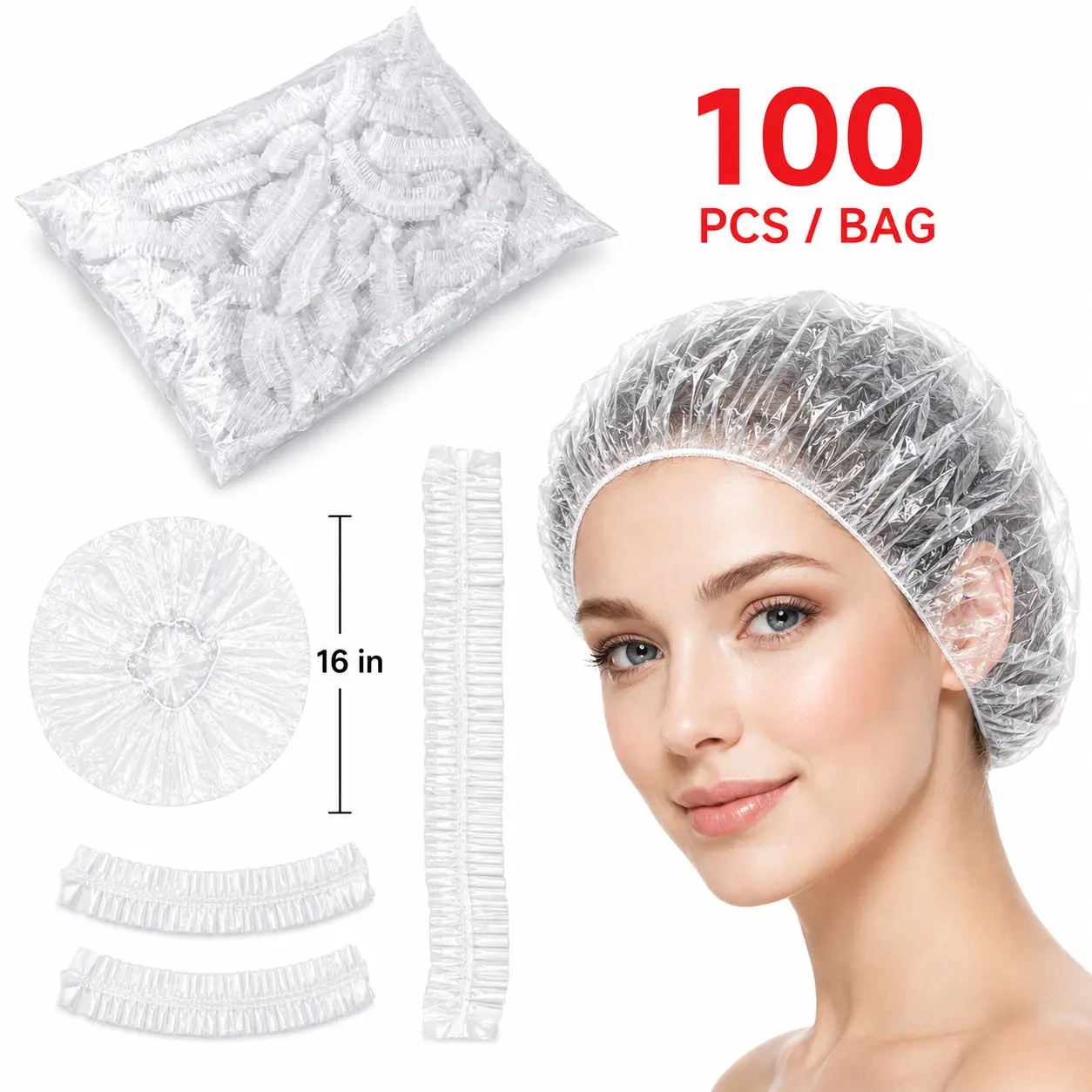 100 Pcs Disposable Shower Caps with Ear Covers, Elastic Bathing Hair Dyeing Caps for Home Salon Use, Travel Beauty Essentials and Hair Care,heat
