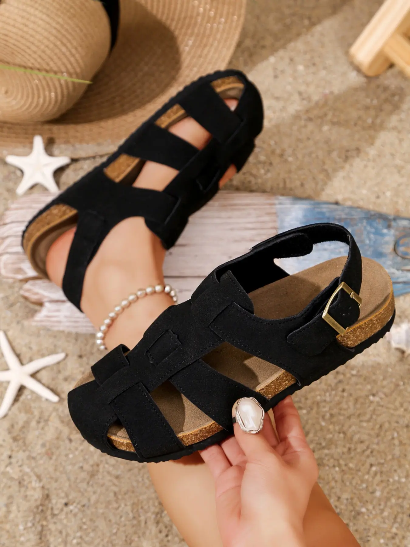 Retro Woven Closed Toe Rubber Sandals Non-slip Comfort Summer Casual Shoes
