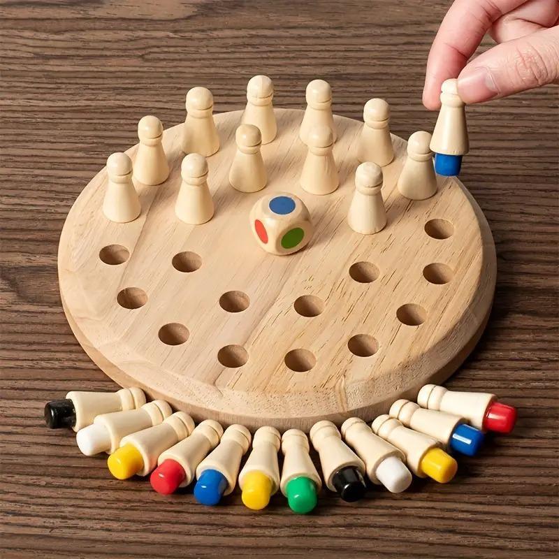 Educational Wooden Memory Chess Puzzle, 17cm Diameter 4cm Height 36 Pieces, Family Strategy Board Game for Brain Training & Holiday Gifting