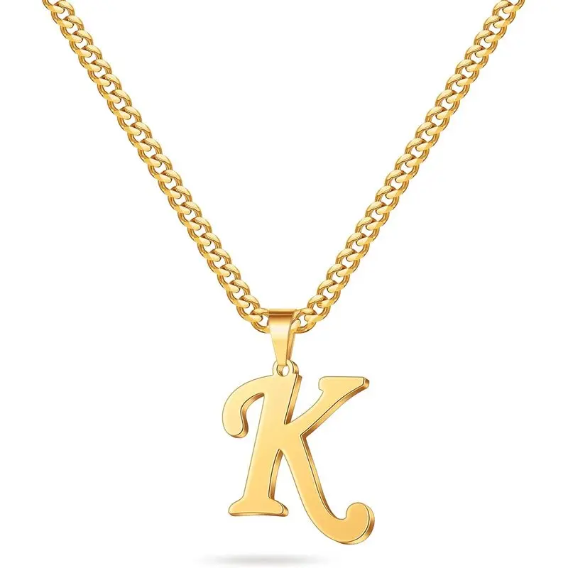 Initial A-Z Letter Necklace for Men Boys Women, Stainless Steel Cuban Link Chain Letter Pendant Necklaces Capital Monogram Necklace Jewelry Gifts for Men 20+2 Inches