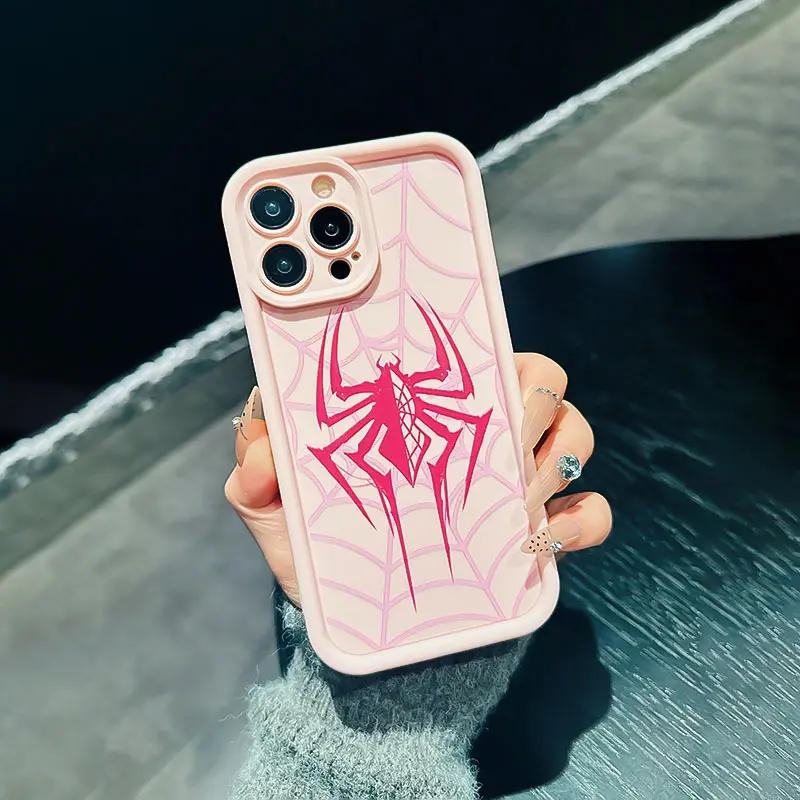 Pink Spiderweb Design Shockproof iPhone Case for iPhone 17 Pro Max 16 16e 15 14 Plus 13 12 Mini 11 Air X XS Soft TPU Cover with Camera Lens Protection, Durable Slim Design