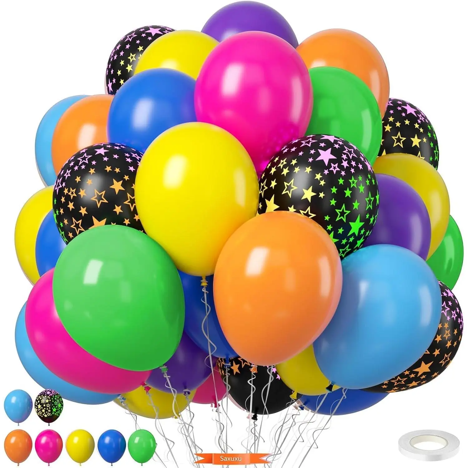 Neon Balloons, 80s 90s Balloons 12 Inch Yellow Orange Hot Pink Purple Lime Green Blue Bright Rainbow Balloons for Neon Birthday Party Decorations, 70s 80s 90s 2000s Glow Theme Disco Party Decor