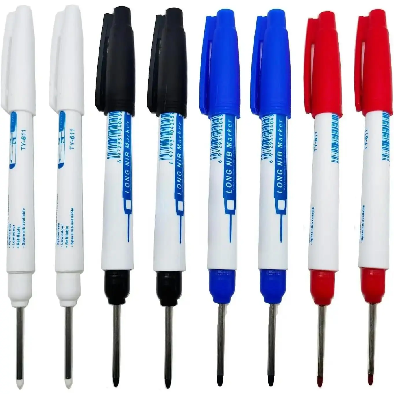 8Pcs Deep Reach Permanent Markers - 30mm Long Nose, 2mm Felt Tip Waterproof Deep Hole Pens for Construction Builders