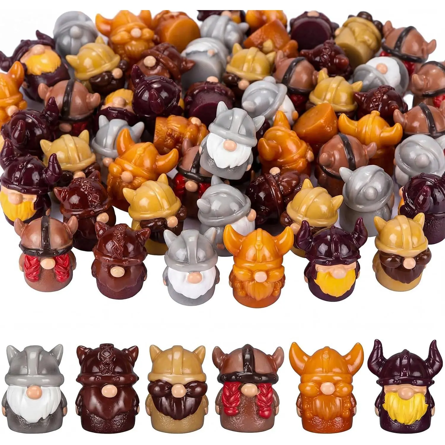 60 Pcs Mini Viking Warrior Gnomes Figurines Bulk Resin Nordic Gnome Statues Tiny Warrior Dwarf Figures for Fairy Garden Desk Decor Medieval Party Indoor Outdoor Miniature Decor
