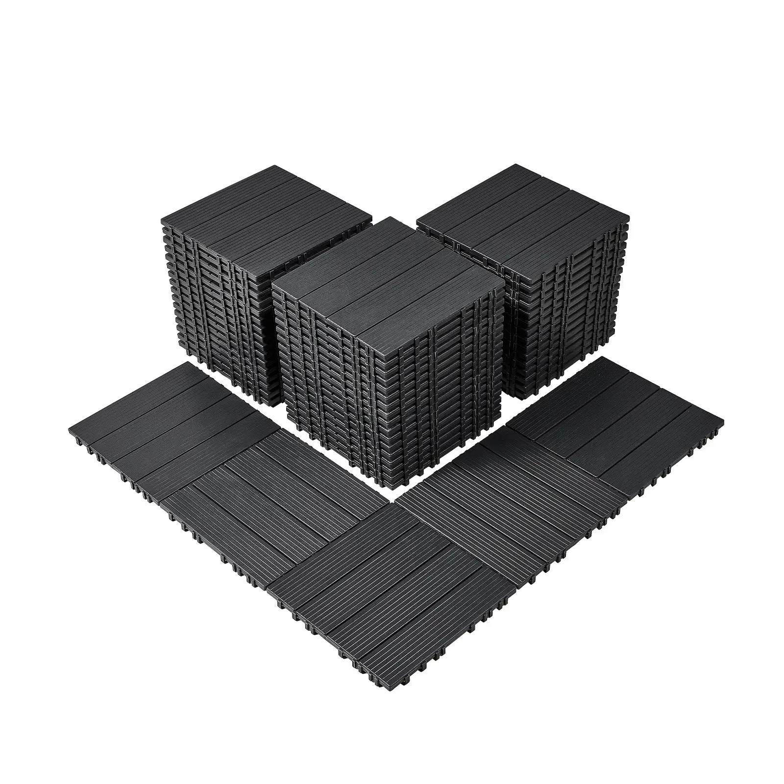【toolupgrade】VEVOR Interlocking Deck Tiles, 54 Pack, 12" x 12" 54 sq. ft Plastic Waterproof Outdoor Flooring All Weather Use, Patio Floor Decking Covering Tiles for Porch Poolside Balcony Backyard, Dark Grey