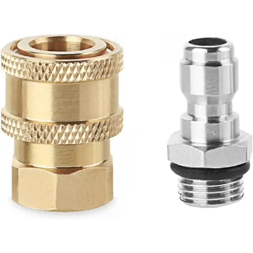 2 Pack  Washer Adapter Set Quick Connect Kit 14mm M14x1.5 to 1/4 Inch Connector Fittings Plug  to Hose for Patio Lawn   Water  Washing  Bottle  Nozzle