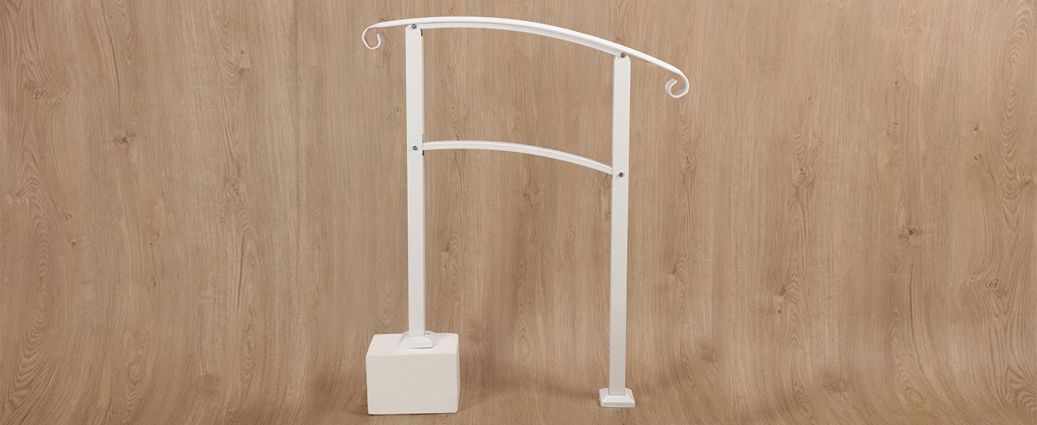 3FT Step Hand Rail for Outdoor Steps Compatible with 2-3 Steps Adjustable Steel Handrails Outdoor Railing for Stairs White Powder Coated Heavy Duty