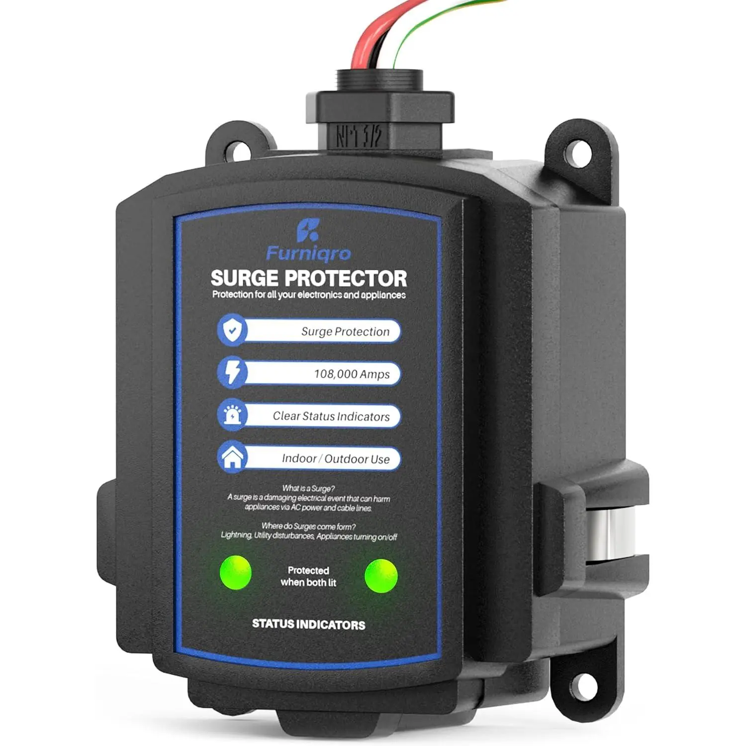 FHSPD108S Whole House Surge Protector for 108,000 Amps,  Surge Protection, Whole  Surge Protector for Indoor/Outdoor Use, 120/240V