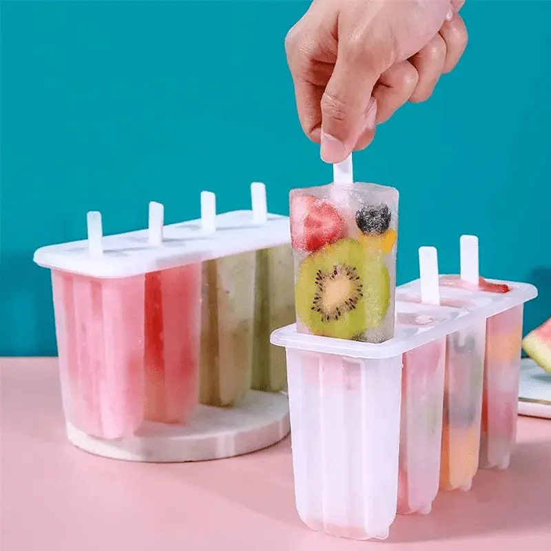 4-Cavity Reusable Popsicle Molds with Lids, DIY Treat Maker Tray for Homemade Frozen Snacks, Indoor Family Leisure Activity Equipment, Diy Treats