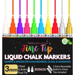 10-Pack Neon Multicolor Chalk Markers | Includes Reversible  & Chisel Tips | Works  Chalkboards, Windows, Glass or Mirrors |Ideal for Use at , & Office