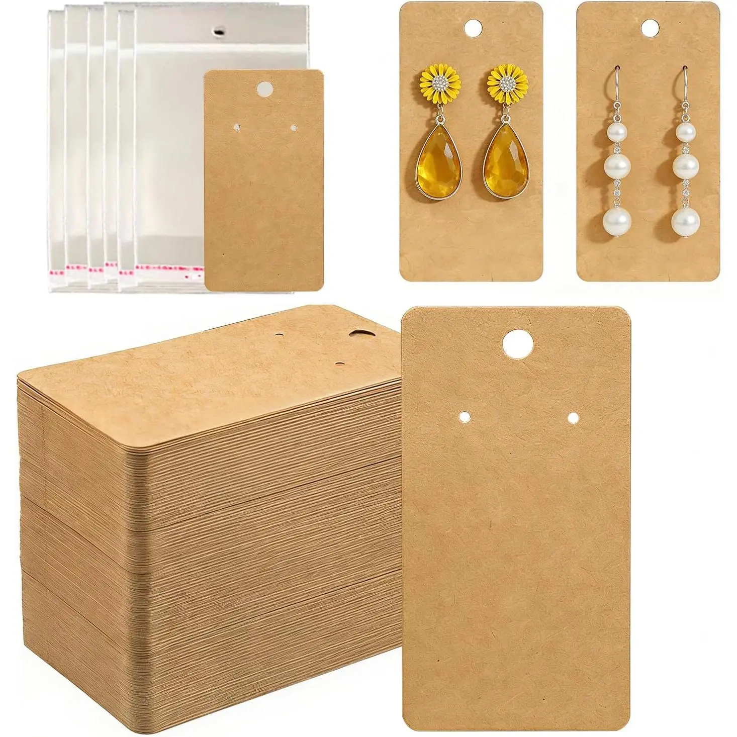 300 count  Paper Earring Card Holder Paper Tags for DIY Ear Studs Necklace  Display,150 Set Earring Card with 150 count Bags