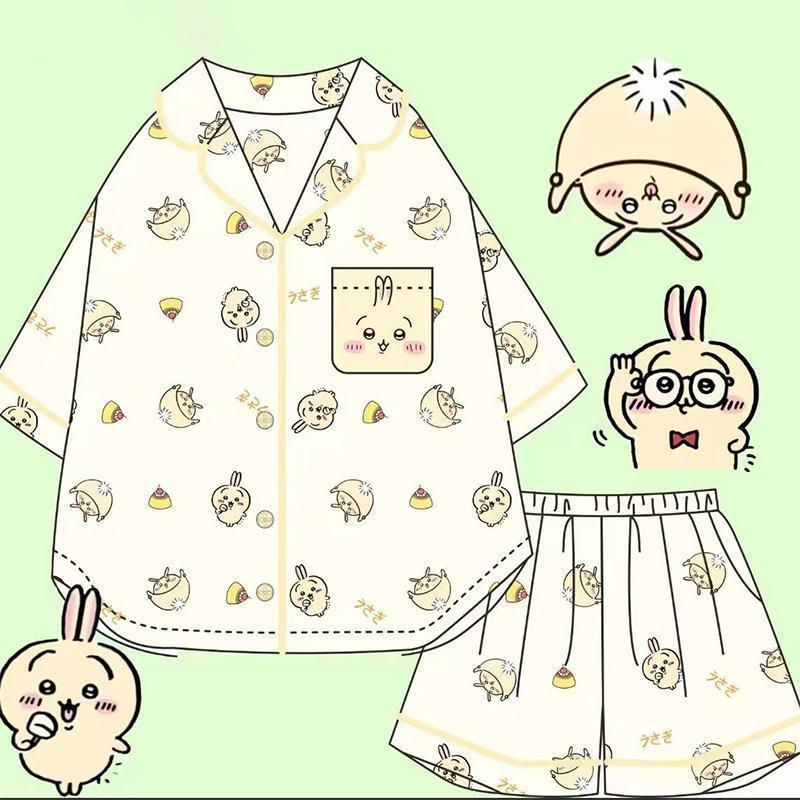 Chiikawa Cute PajamasSummer Short-sleeved Pajamas Cartoon Home Clothes Set Can Be Worn Outside