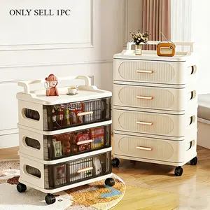 Rolling storage cart with drawers and wheels, plastic drawer storage cart with handle, multifunctional practical cart with top tray, stackable vanity storage tower