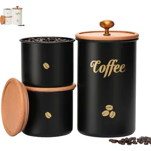 Coffee Canister, 3 pack Large Airtight Coffee Bean Storage Container, Café Grounds Container, Cafe Jar Cafe Holder, Food Storage Container for Flour, Sugar, Tea (Black)