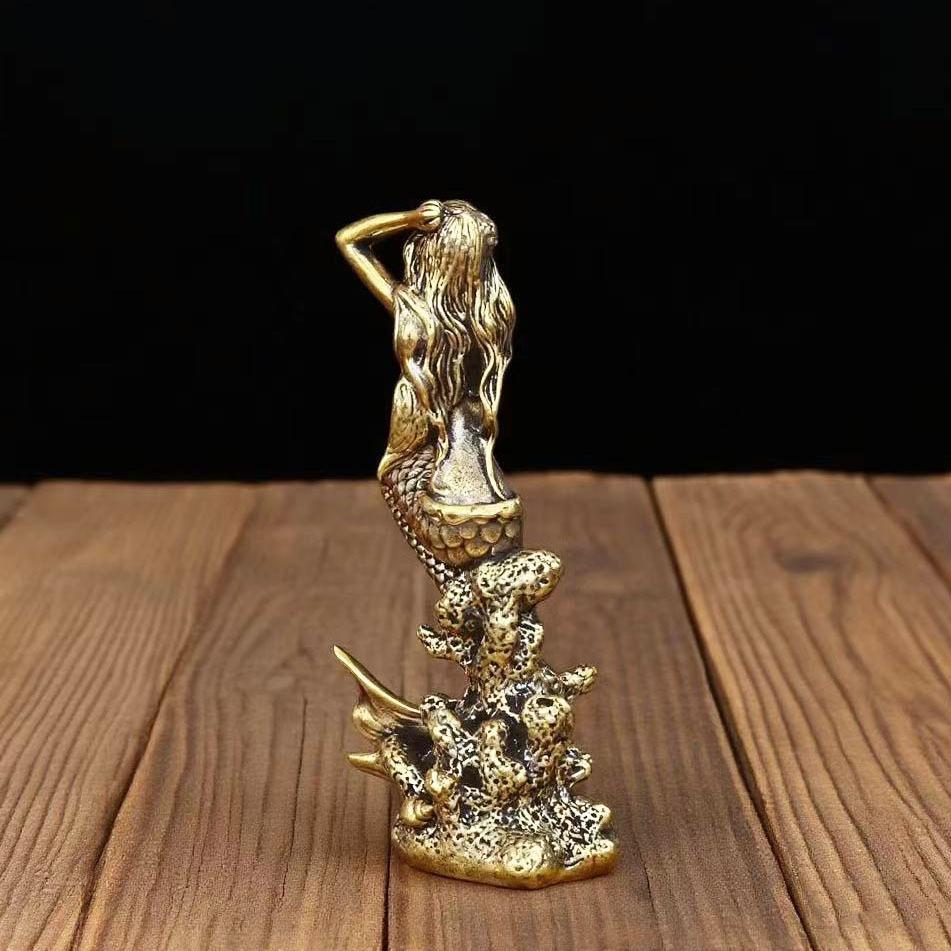Brass Mermaid Statue Home Decor – Coastal Figurine, Handmade Ocean-Inspired Desk Sculpture, Luxury Living Room & Office Decoration, Aesthetic Gift for Women, Birthday, Housewarming, Nautical Home Accent Art