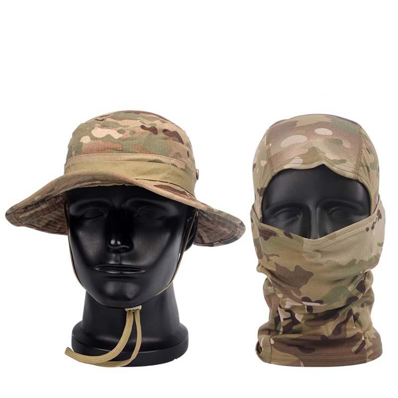 Men's Camouflage Hat and Wide Brim Cap Set, UV Protection Tactical Fisherman Hat, Outdoor Sports Hiking Camping, Casual Style