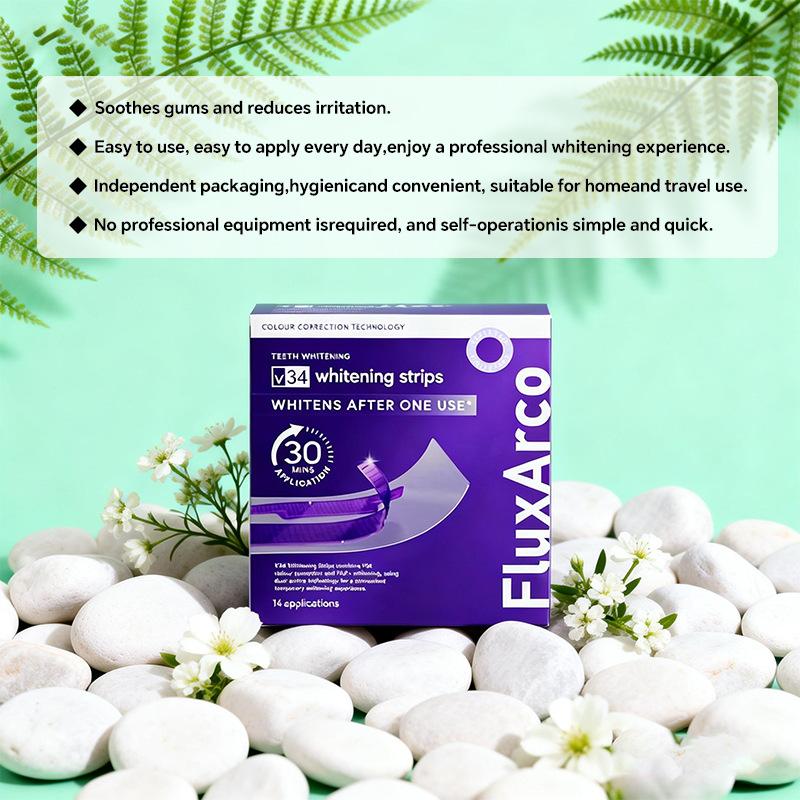 FluxArco Purple Teeth Whitening Strips  With Free Cheek Retractor - 7/14 Whitening Sessions -Nano-Hydroxyapatite Safe for Enamel - Non Sensitive Teeth Whitening - Peroxide-Free