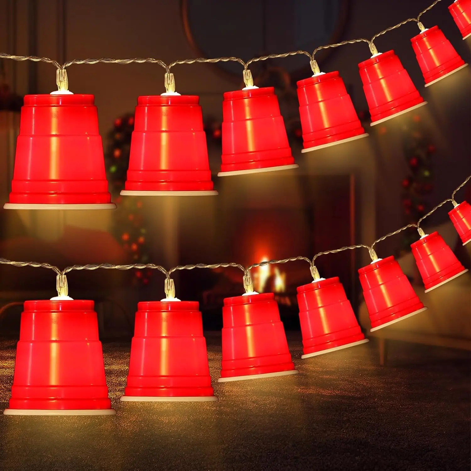 1 Pack 16.4FT 30 LED Red Cup String Lights, Trailer Park Party Decorations, Battery Operated Mini Shot Cups Fairy Light for Home, Bar, Clubs, Christmas, Graduation Party Suppliesfidget toys
