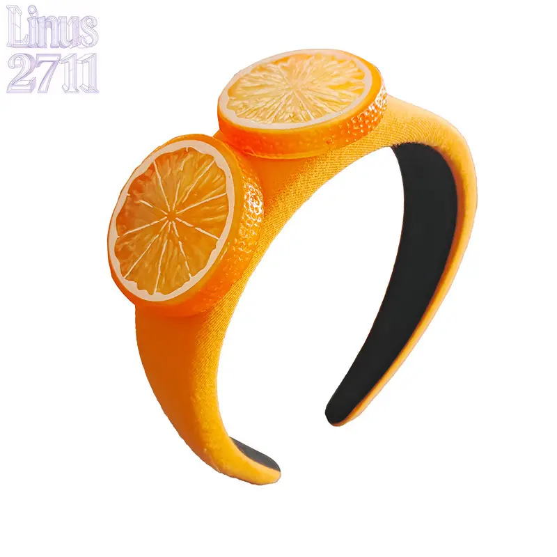 3D Simulation Orange Slice Padded High Cranial Top Headband Women Non Slip Velvet Lining Fruit Hair Hoop Summer Beach Vacation Photo Prop Cute Novelty Hair Accessories for Washing Face Makeup Party