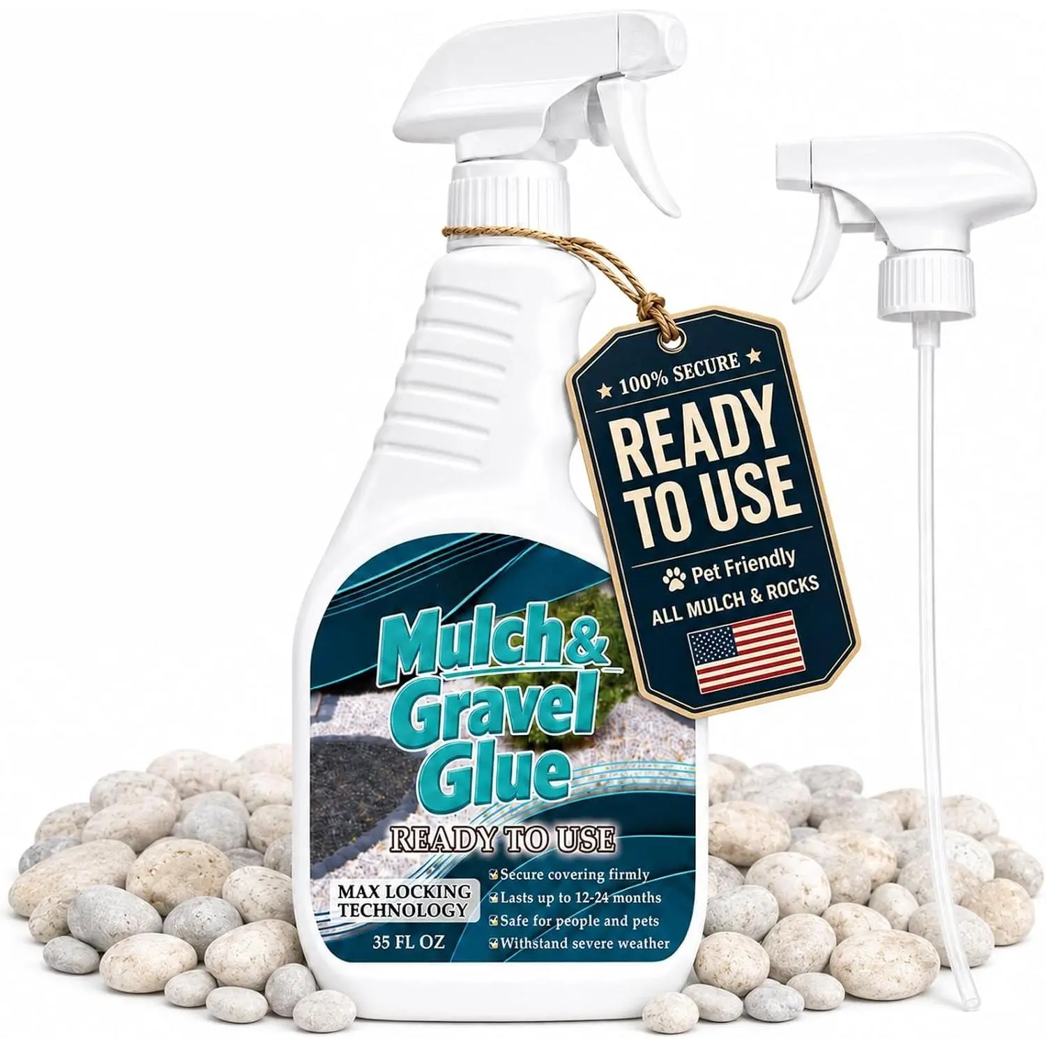 35Oz Rock Glue for Landscaping with Sprayer,  to Use, Anti-Clog -Dry Mulch  Glue,  Gravel Glue for Rocks, Binder, Mulch Bond and Pea Gravel Stabilizer