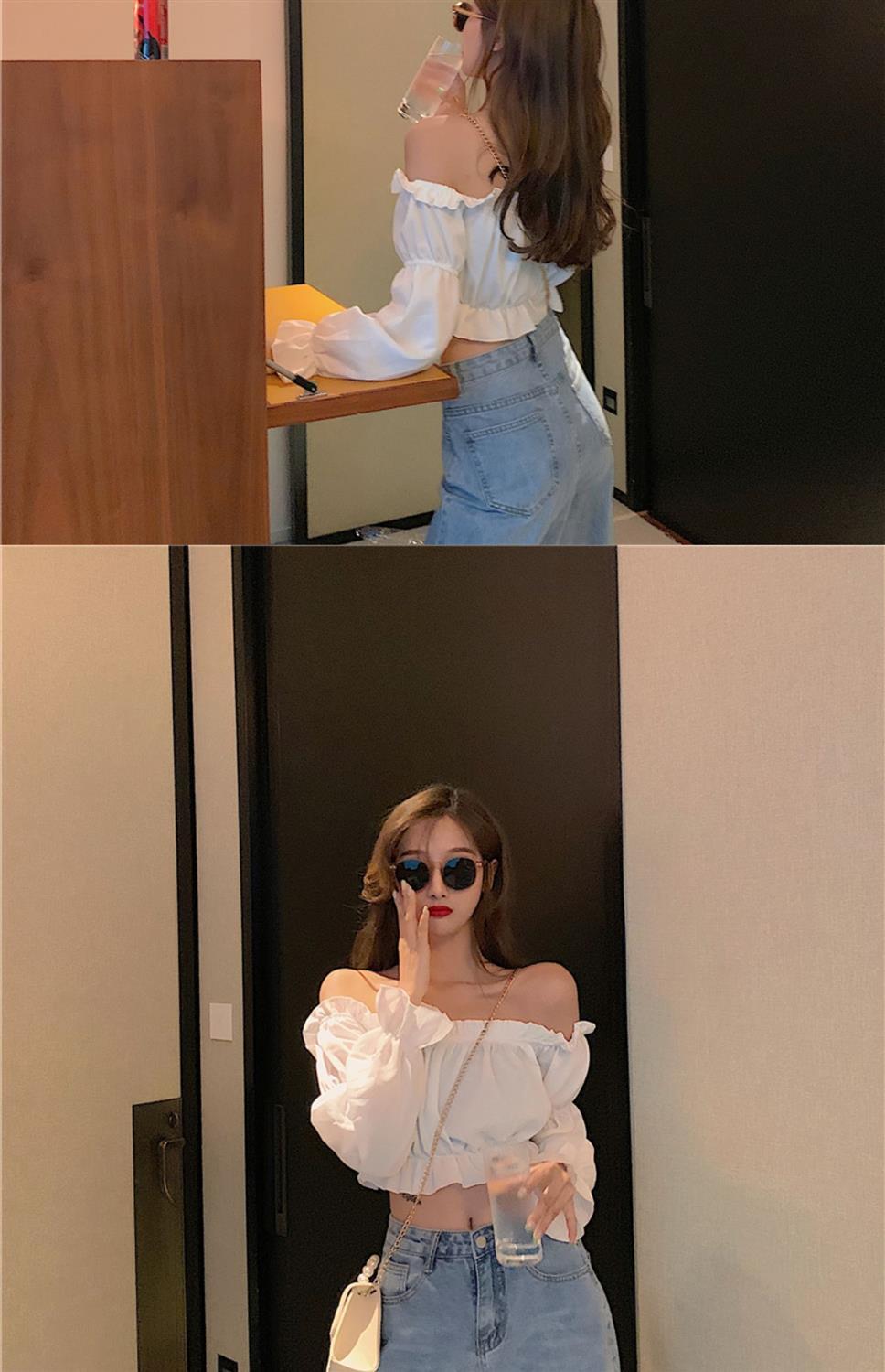 Women Top Sexy Blouse Off Shoulder Top Long Sleeve Club Party White Shirt Puff Sleeve Ruffle Crop Top Summer Tube Top