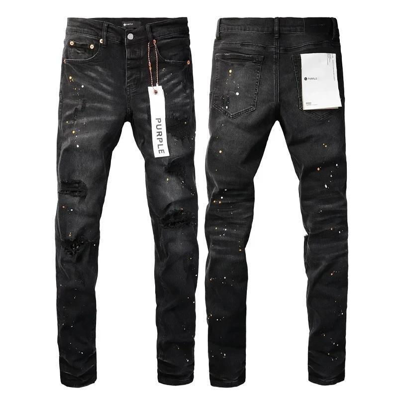 Purple Jeans American High Street Paint Hole Black 9045 New Fashion Trend High Quality Jeans springtok Denim Fabric Smooth Stretch Trouser