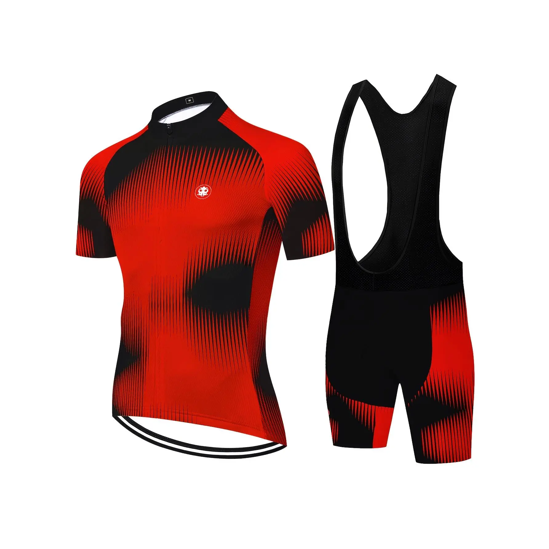 Men's fluorescent green geometric-patterned comfortable cycling set, featuring a breathable bike vest and quick-drying compression shorts with three back pockets and 20D thick padding liner
