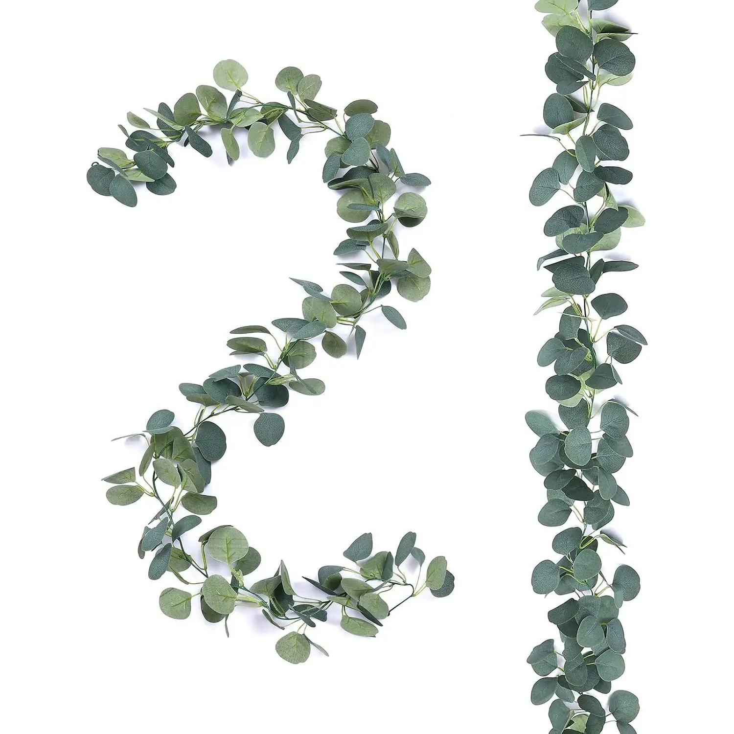 2 Pack Artificial Eucalyptus Garland Faux Silk Leaf Silver Dollar Eucalyptus Leaves Vines Handmade Garland Greenery Wedding Backdrop Indoor Outdoor Arch Wall Decoration