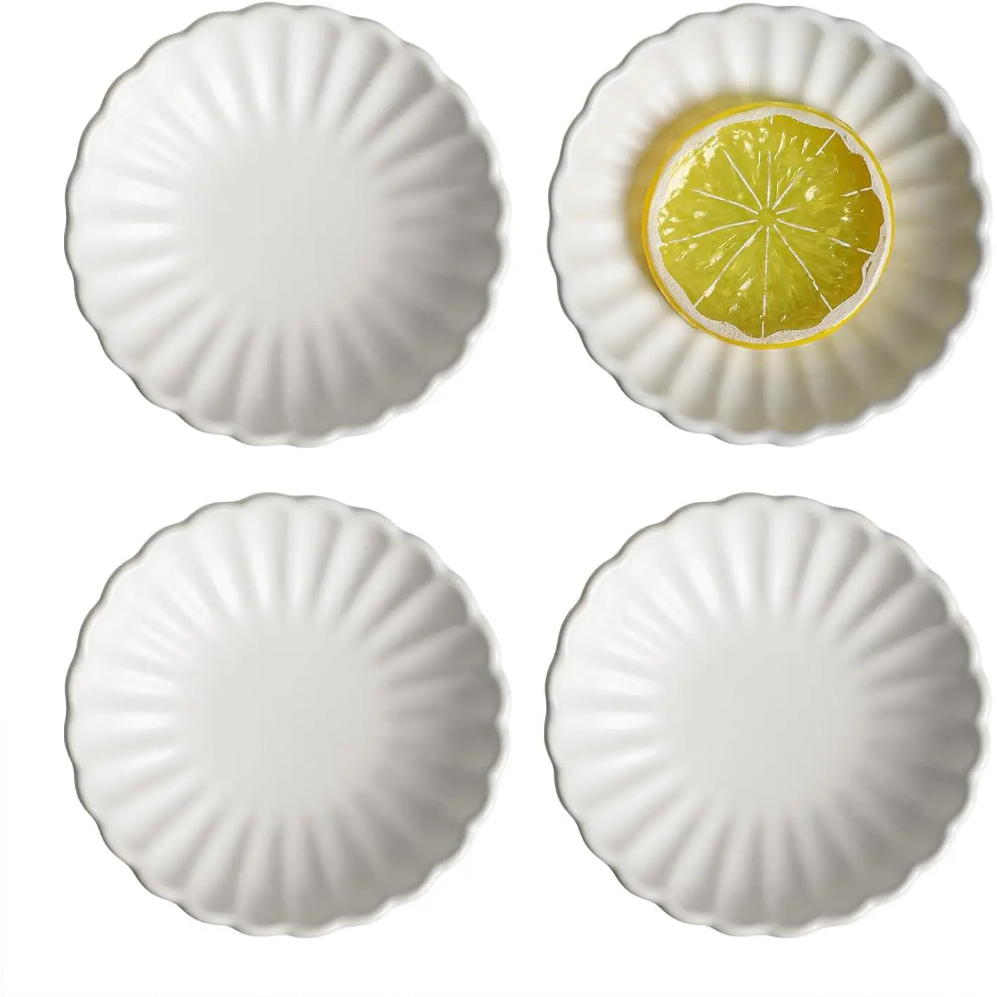 3.5 Inches Flower Shape Ceramic Side Dishes, 4 count Dipping Saucers
