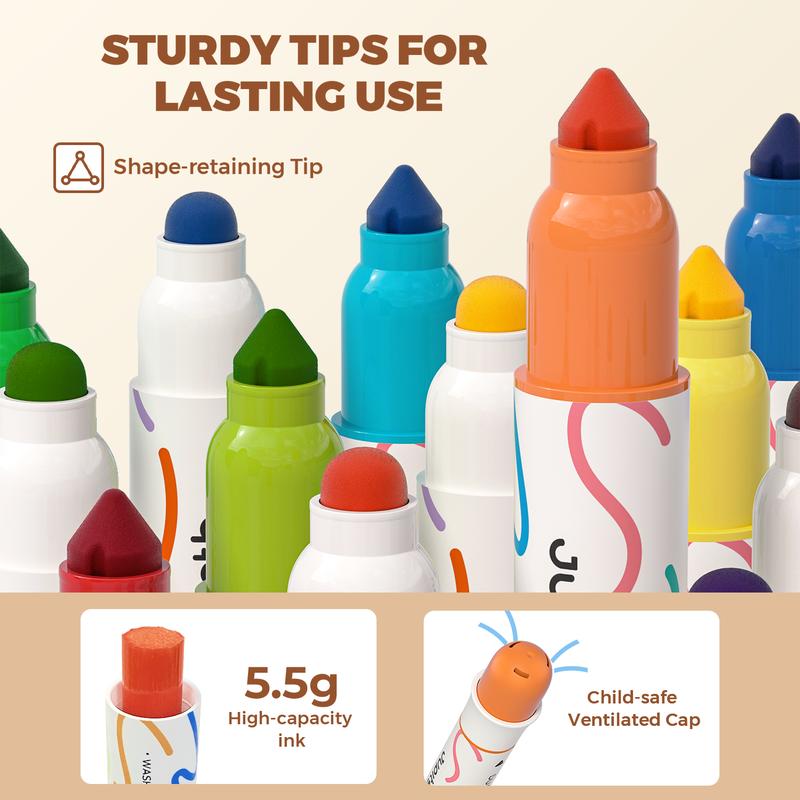 36/24/12 Colors Dual-Tip Washable Marker, Non Toxic Skin-Friendly Marker Pen, Jumbo Cone Tip 1-8mm Round Tip 2-5mm, Easy to Hold  for Kids Ages 3+ for Easter