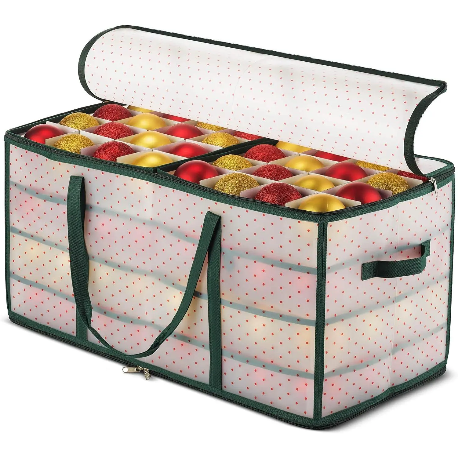 Christmas Ornament Storage Box Plastic - Stores 128 3" Ornaments with Individual Trays - Ornament Organizer Storage Box, Durable Christmas Containers Holder - Green