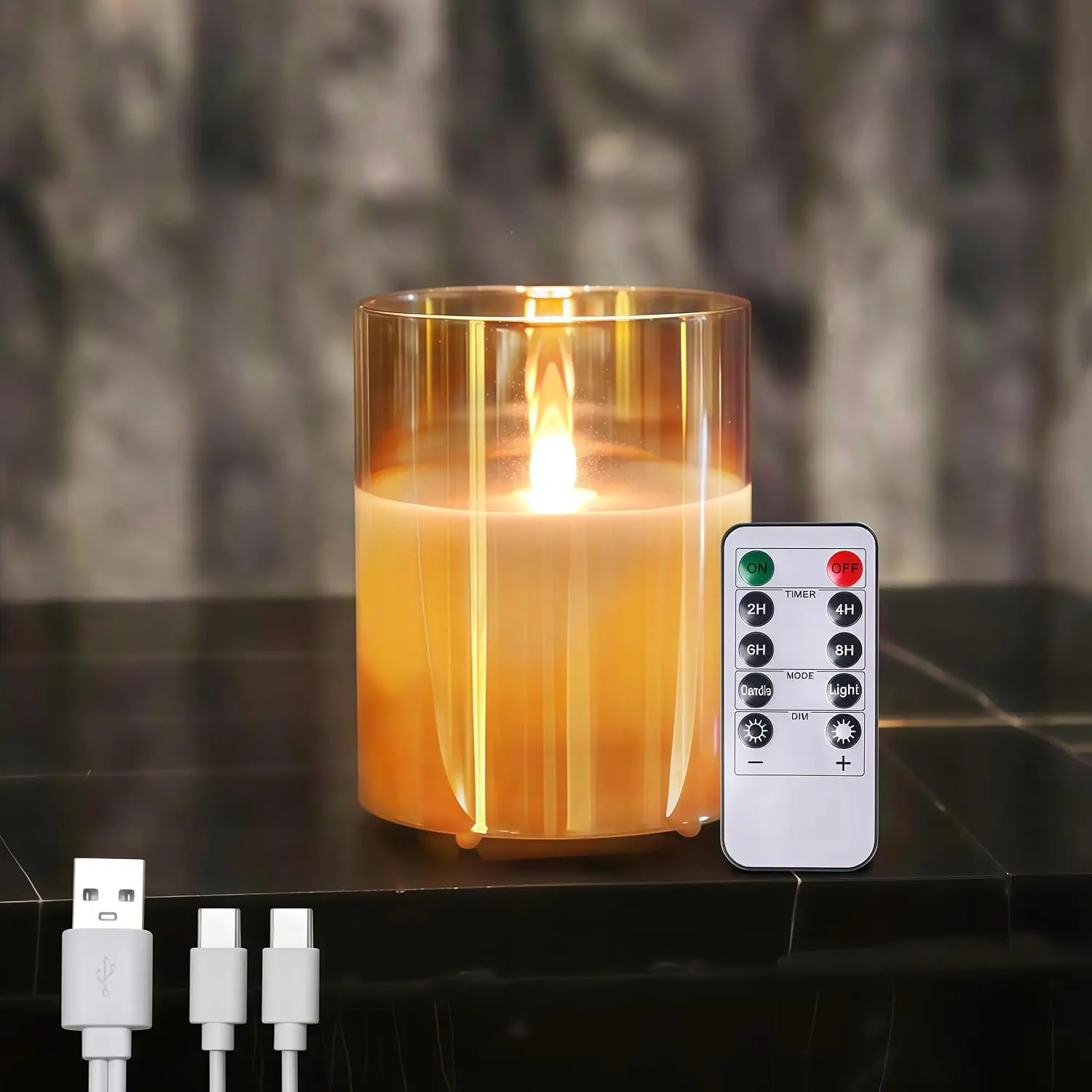 Glass Rechargeable Flameless Candles Type-c Rechargeable Candle with Remote | Real Wax Warm Color Moving Flame for Halloween Christmas Festival Wedding  Party 200 Hours