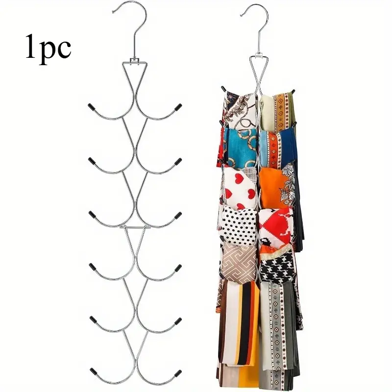 12-Tier Metal Scarf Rack with 360° Swivel Hook, Multifunctional Closet Organizer for Scarves, Shawls, Belts, Handbags; Space-Saving, Compact Design for Ties and Accessories; Closet Organization, Metal Hooks, Versatile Storage Solution