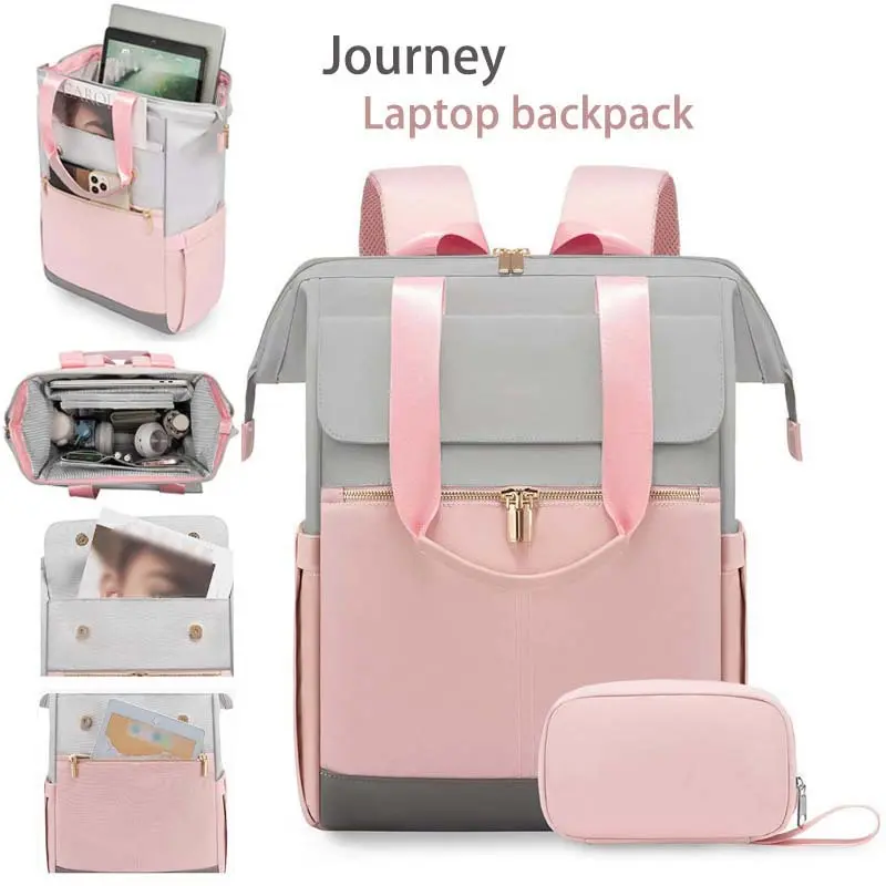Travel Shoulder Bag Laptop Backpack Color Block Daypack Multi Purpose Luggage Bag For Trips School Daily Use