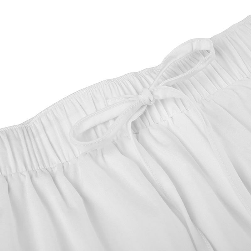 Women's White Tiered Long Skirts Drawstring Elastic Waist Solid Color Ruched Midi Skirts Side Split Fitted Cotton Fabric Basic Chic Style