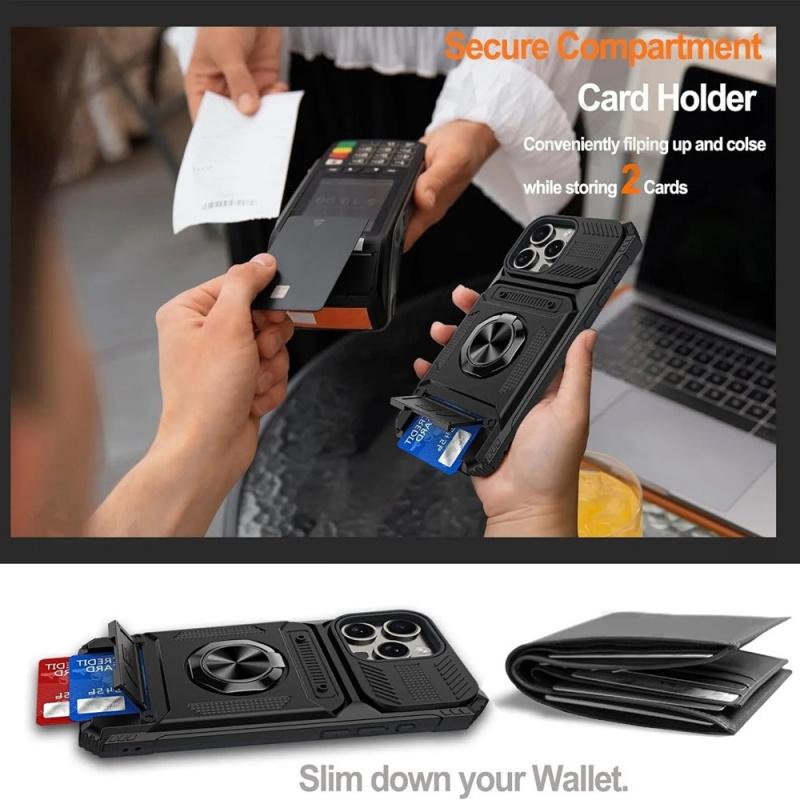 Case For iPhone 17 16E 16 15 14 13 Pro Max 11 Rotated Ring Kickstand Heavy Duty Drop Protection Wallet Phone Case Cover