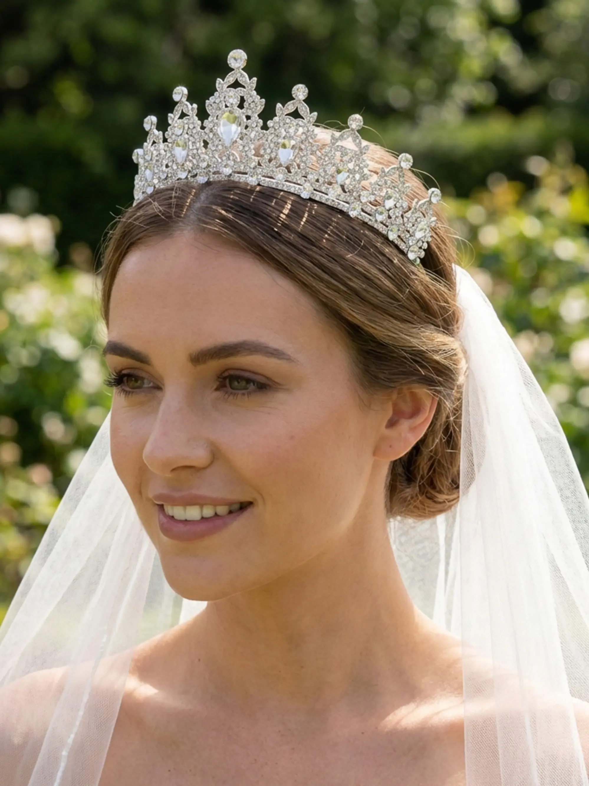 Women's Elegant Rhinestone Crown, Exquisite Trendy Bridal Crown, Chic Gorgeous Hair Accessories for Wedding Party Decor, Styling Accessory