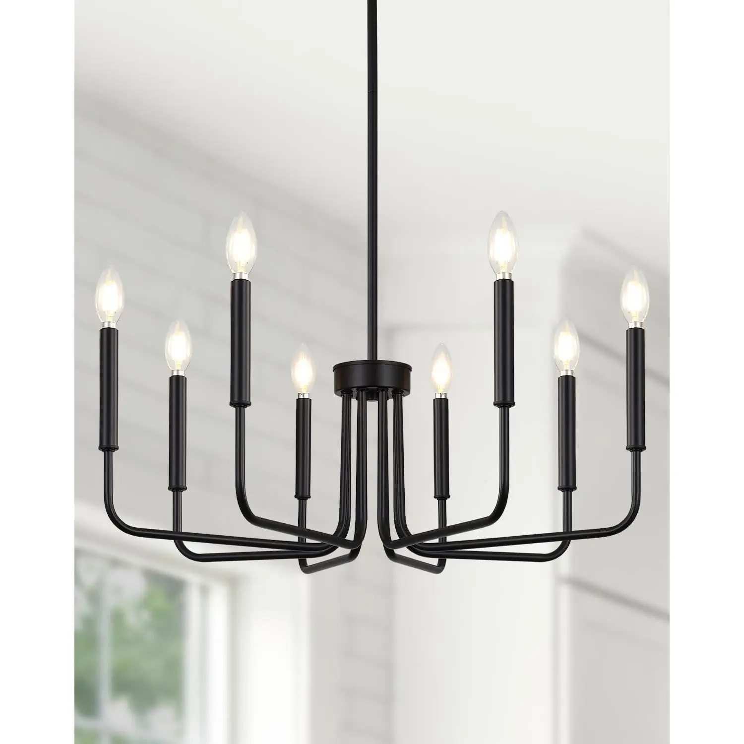 Yunnix 8 Light Black Chandelier, Farmhouse Chandelier for Dining Room Light Fixture Hanging, UL Listed Industrial Modern Chandelier for Bedroom, Foyer, Kitchen, Living Room, No Assembly Required