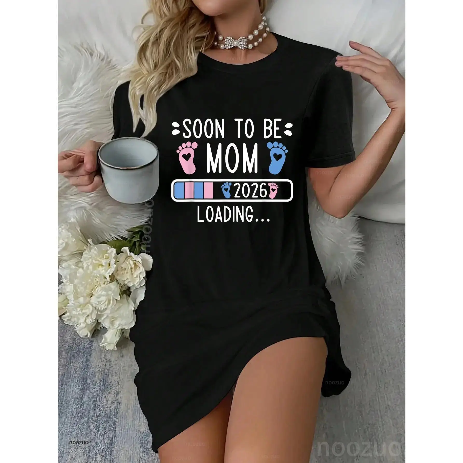 Women's Cotton Crew Neck Casual Dress - 2026 Soon-to-Be Mom Loading Pregnancy Announcement, Whimsical Funny Playful Father's Day Gift ta0520, Wedding