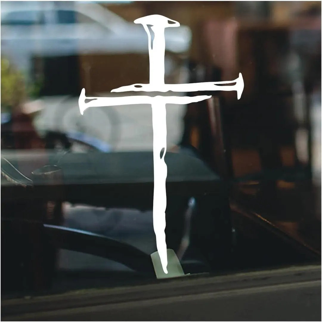 Decal Christian  Crucifix Symbol Made of Nails Religious Vinyl Sticker Faith Based  Window Laptop  Verse Inspired Minimalist Easter Church Decor 7 inches