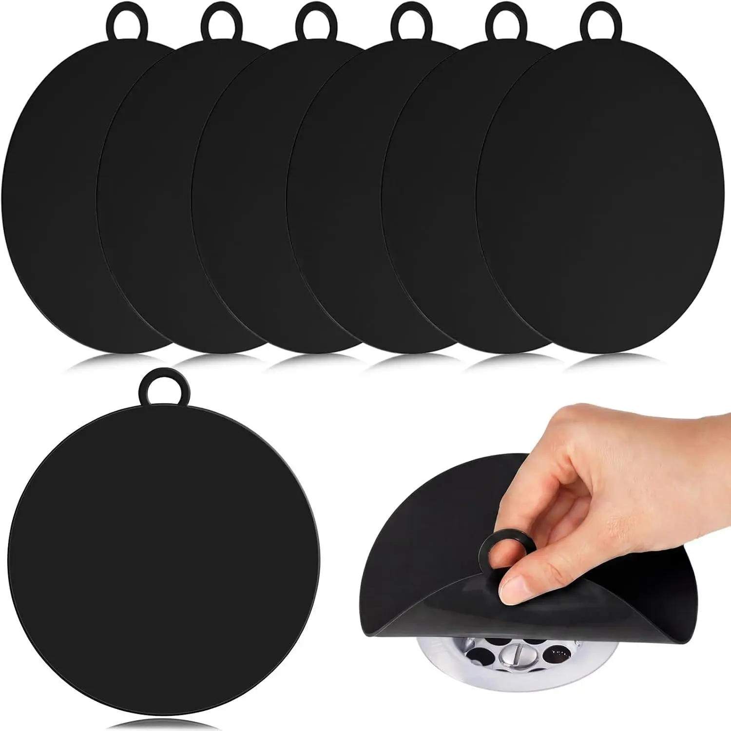 6 count Drain Covers to Keep  Out  Shower Floor Tub Stoppers Bathtub Drain Stoppers Sewer Anti-Odor Mats Deodorizing Plugs for Bathroom (6 x 6 Inch,Round,Black)