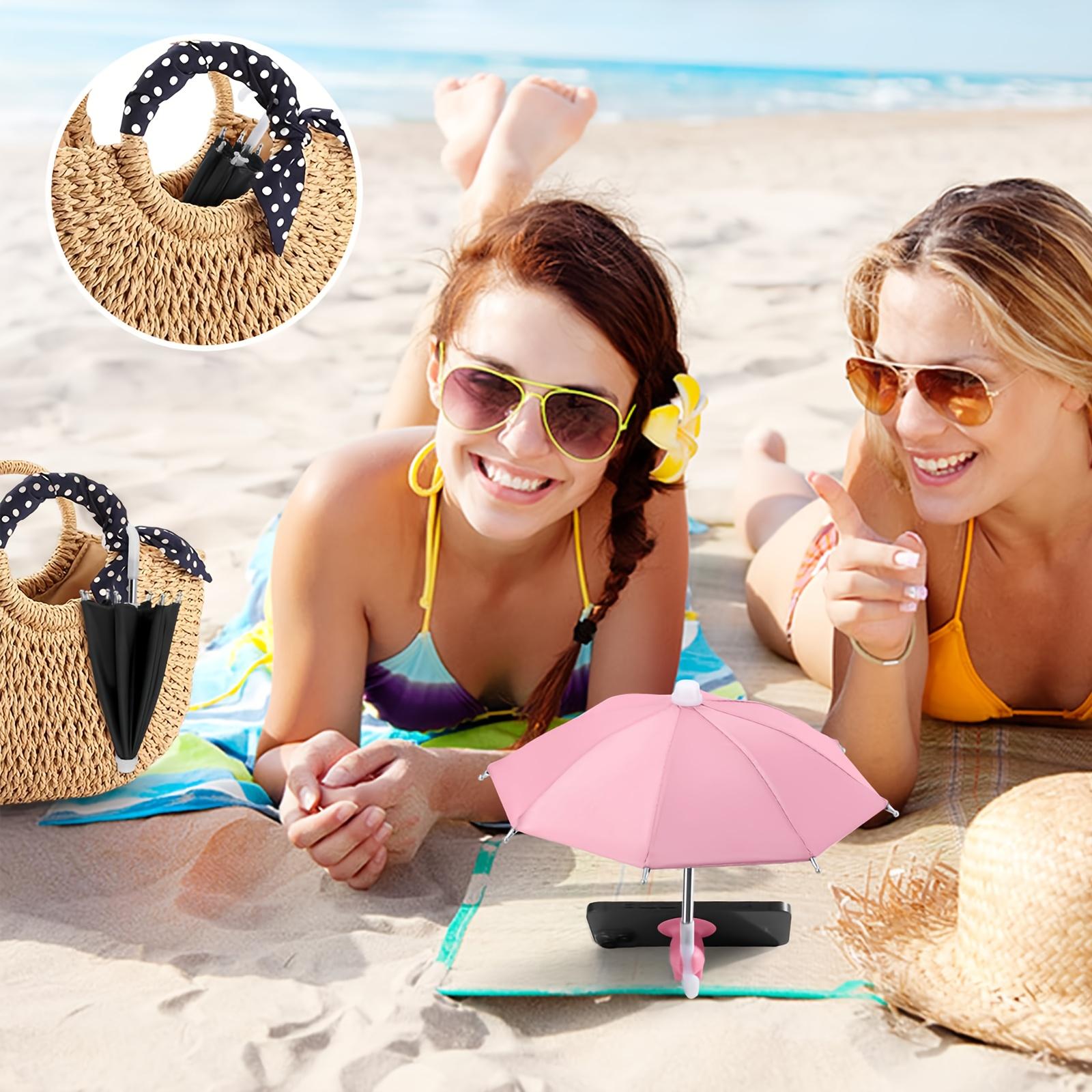 Outdoor Sun Protection Phone Umbrella Stand with Adjustable Suction Cup, Cute Design, Ideal for Beach Travel, Durable Frame, Cute Phone Stand & Sun Protector for Phone/Android Phones
